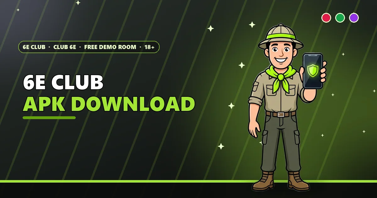 Archaeologist holding up a phone with a shield icon for the 6E Club app guide