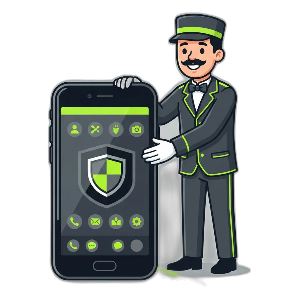 Valet parking a phone with the 6E Club app icon on its home screen