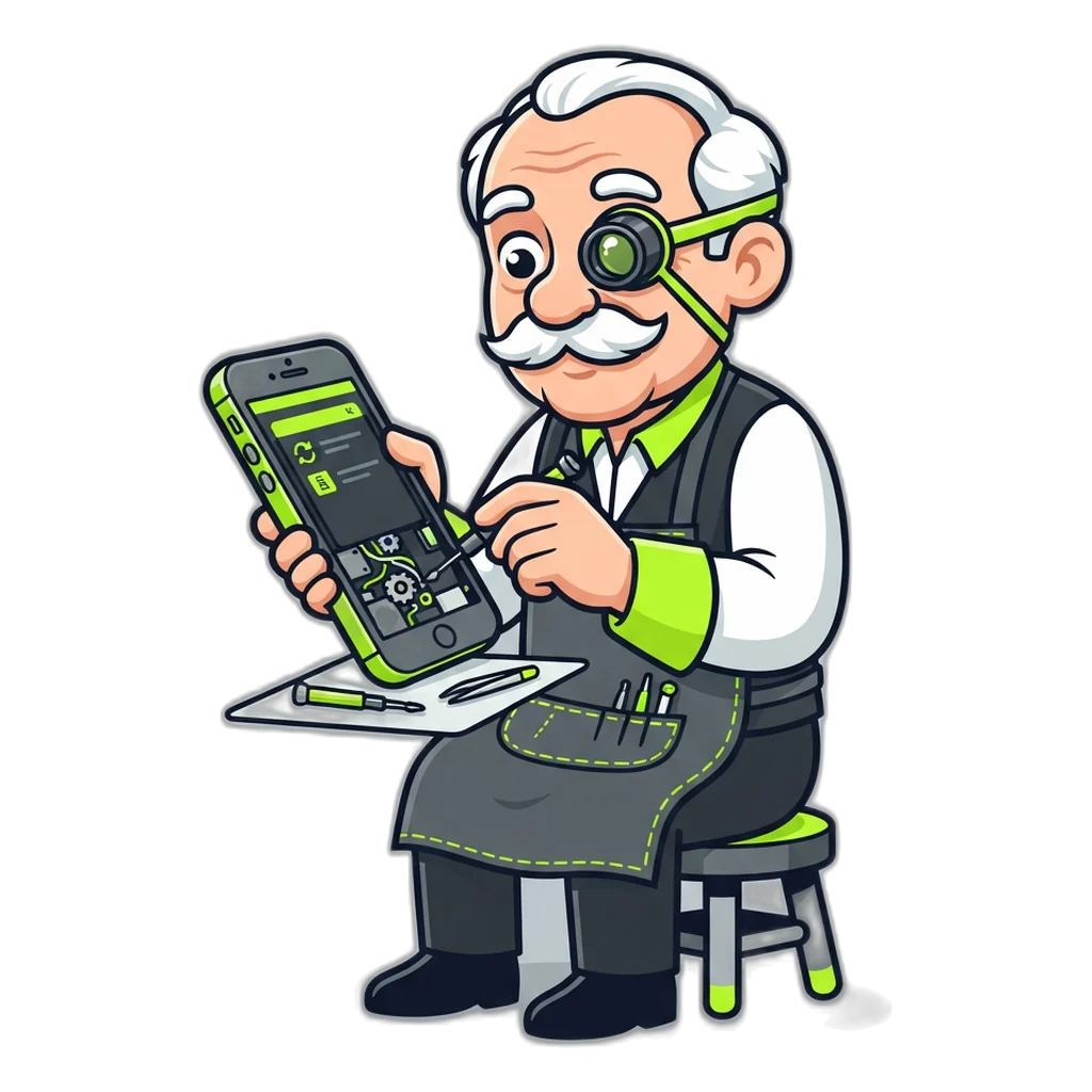 Watchmaker opening the back of an old phone to update its browser