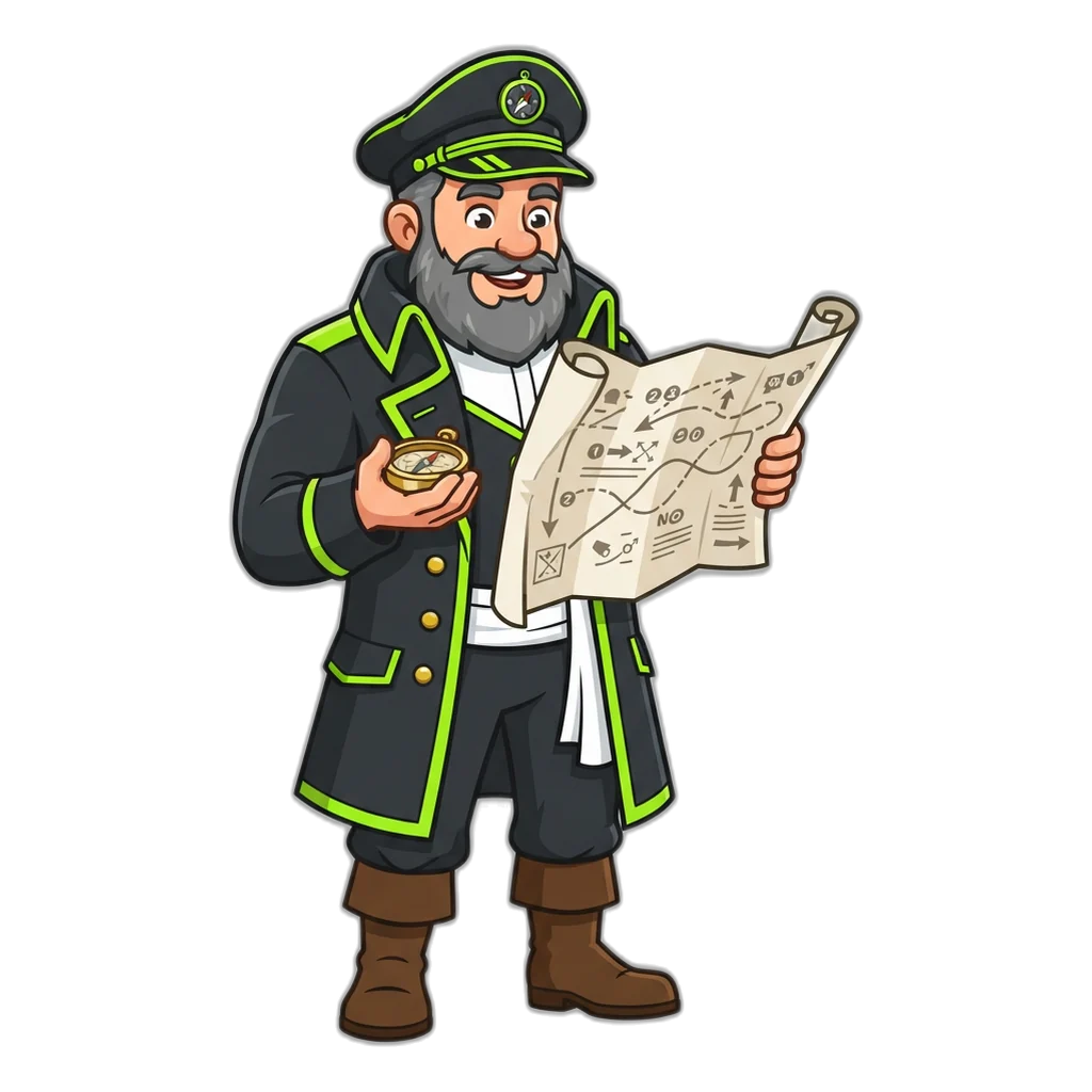 Navigator reading a map of numbered help steps before writing to the club