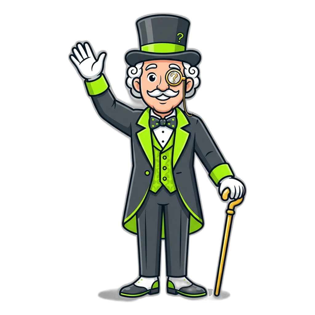 Duke peering through a question-mark monocle, welcoming readers to the 6E Club FAQ