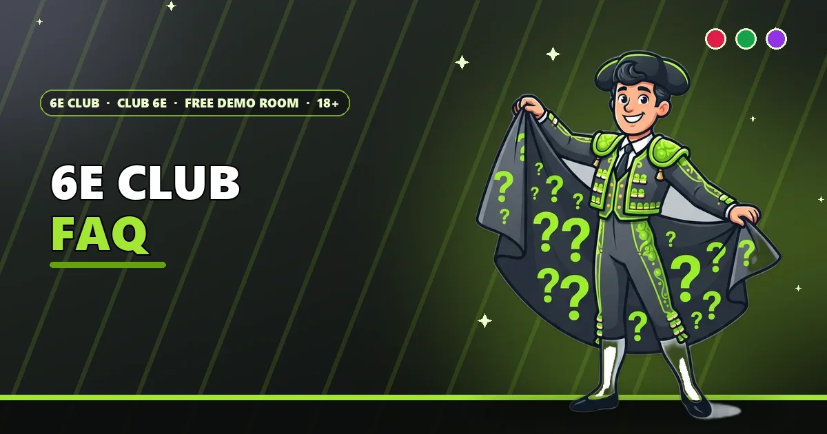 Toreador holding a cape of question marks for the 6E Club FAQ