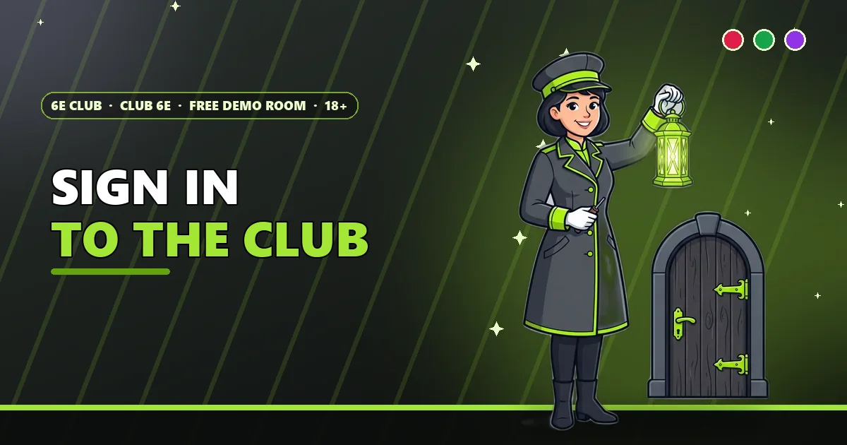 Lamplighter with a glowing lantern at a small door for the 6E Club sign-in page